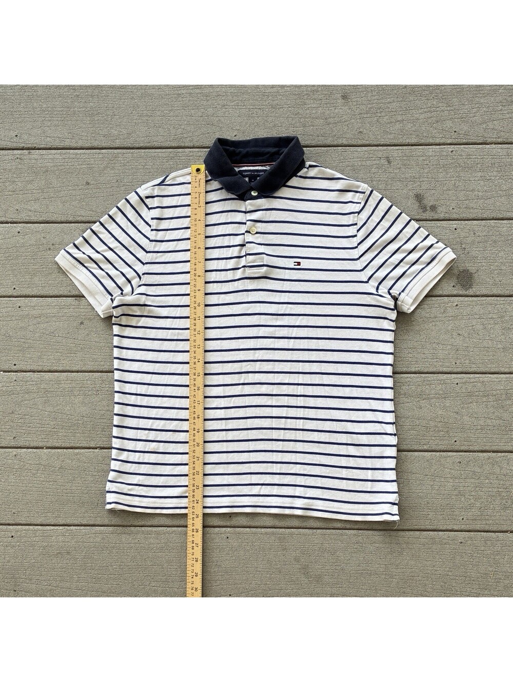Tommy Hilfiger Men's M Striped Piqué Polo Shirt Medium Cotton Preppy Collared
